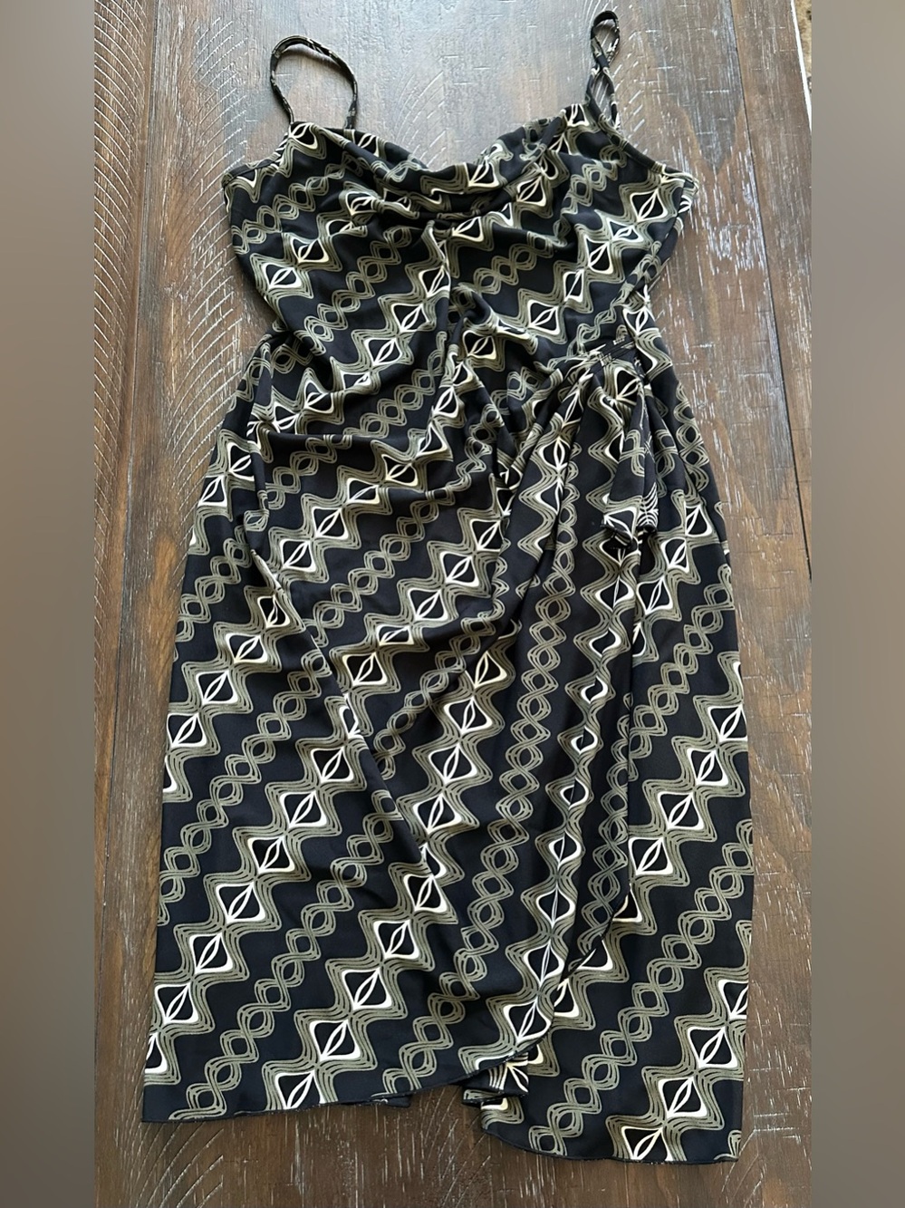 Vintage Mixit Black, White and Olive Geometric Midi Dress - Size Large